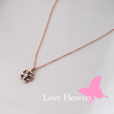 お花のダイヤプチネックレスLove Flowers鶯茶色